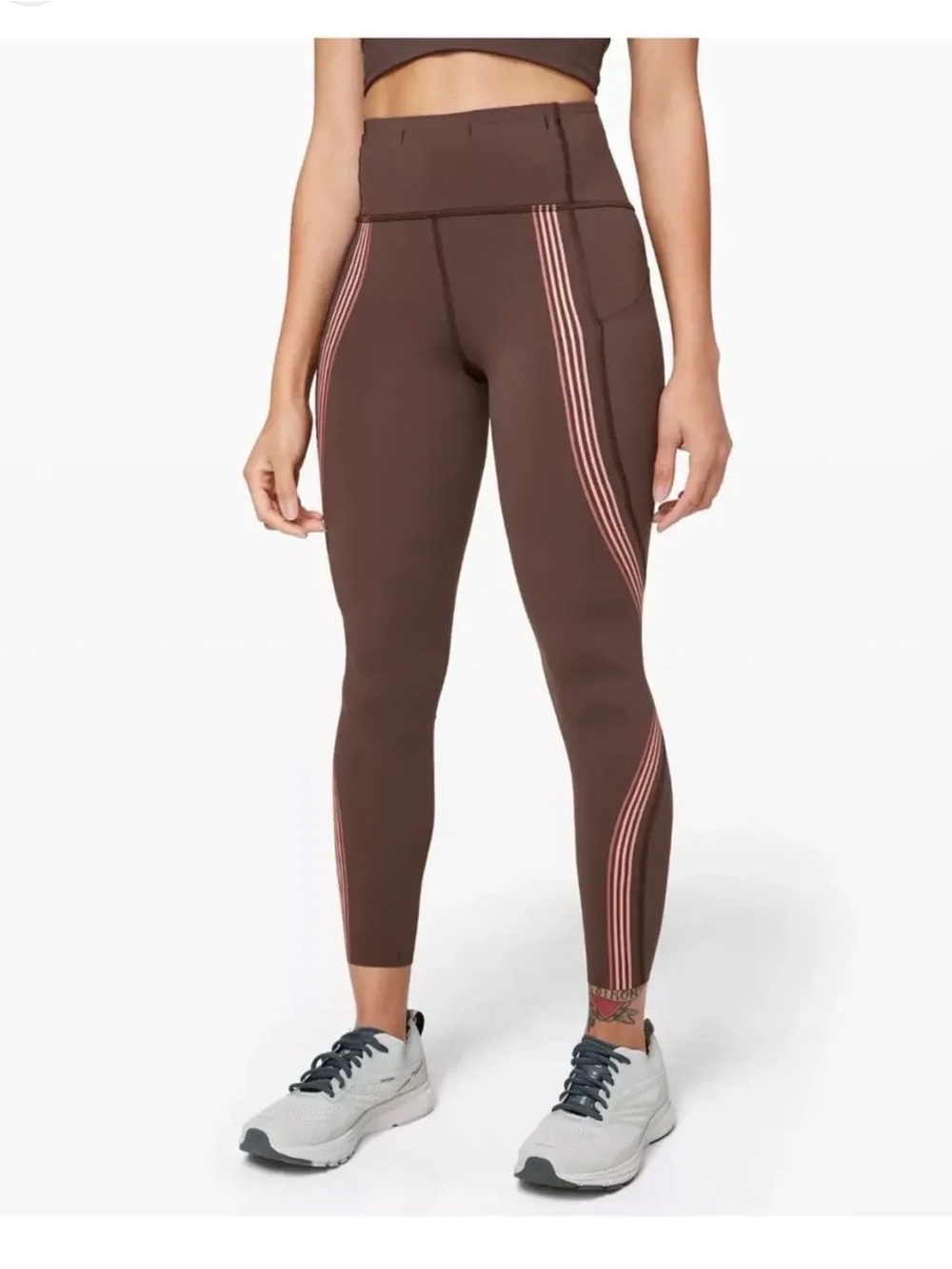 Lululemon Speed Light Tight 28" Leggings Brown Pink Contrasting Stripes Womens 6